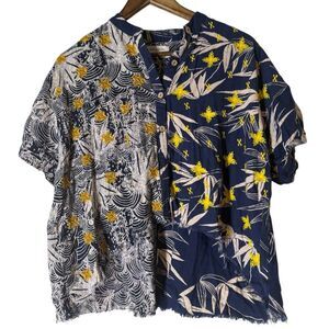 Urban Outfitters Embroidered Button Up Top Womens Sz XS Linen Blend Beachy Boho